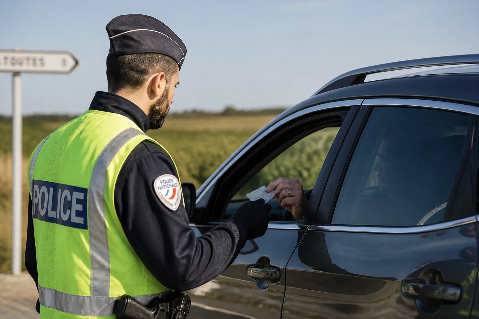 Contrôle de police d'un automobiliste pour vérification du permis de conduire